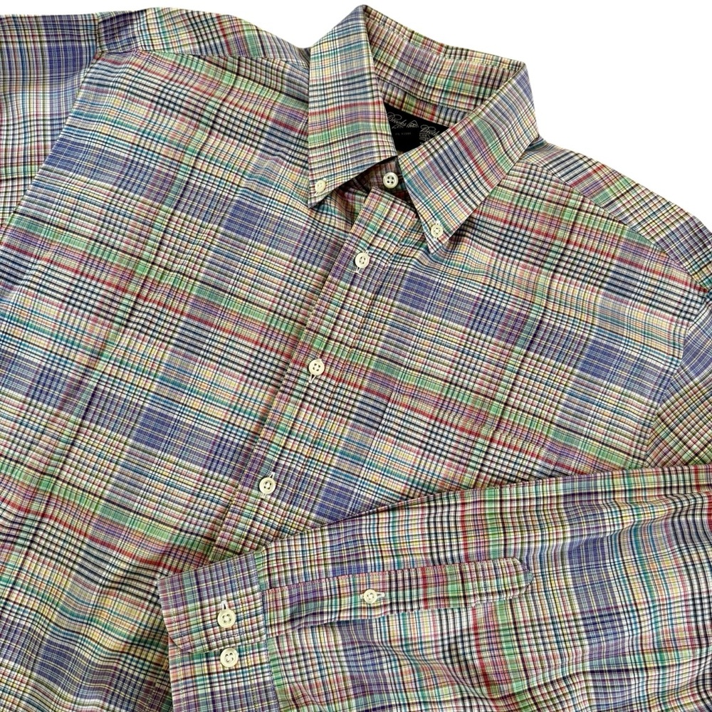 BROOKS BROTHERS Makers Men Plaid Shirt Vintage Italy Egyptian Cotton Size Large
